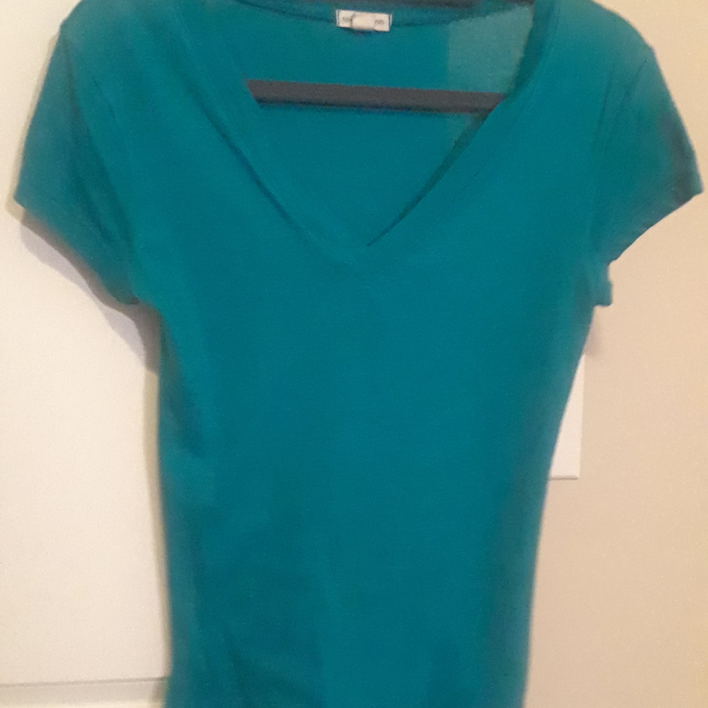 Turquoise- v neck shirt